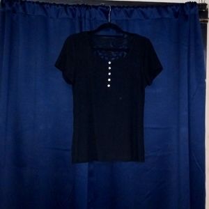 Black Large Ribbed Short Sleeve Shirt Lace Back